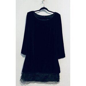 After Dark Dress Womens 14 Black Velvet Chiffon Ruffle Hem Midi Whimsigoth Event